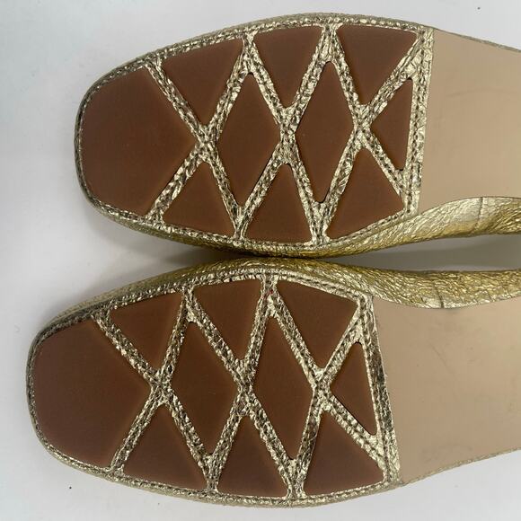TORY BURCH Laila 2 Driver 7.5 Flats Crinkle Sparkle Gold Shoes Bow Leather - Picture 11 of 14